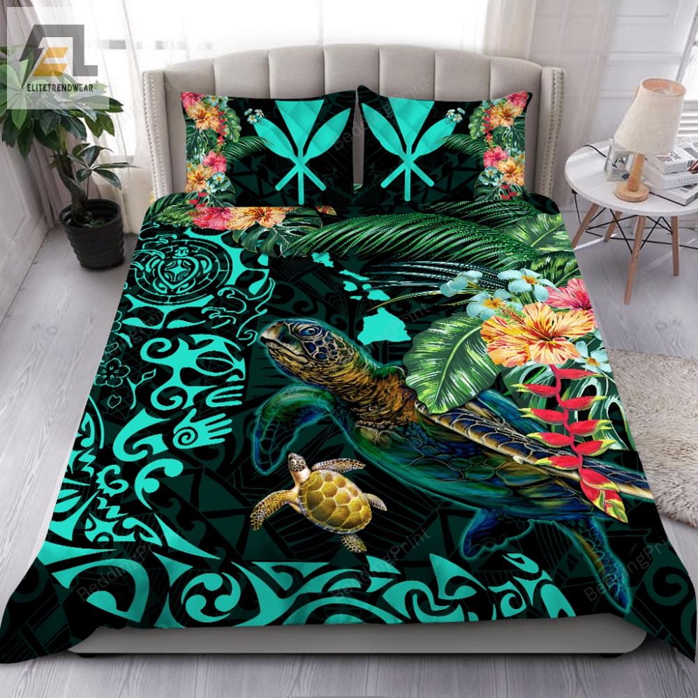 Turtles Kanaka Maoli Polynesian Plumeria Banana Leaves Hawaiian Bed Sheets Duvet Cover Bedding Sets 