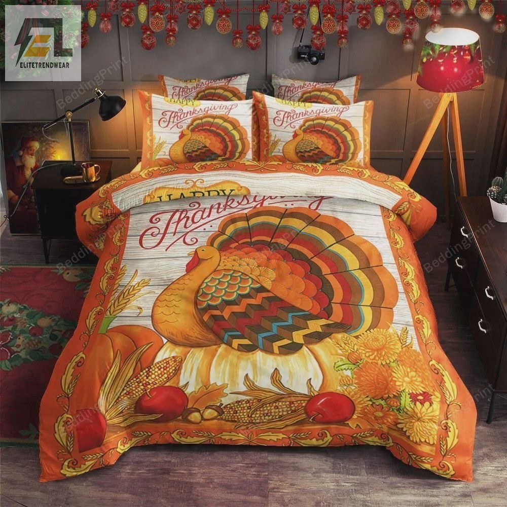 Turkey Happy Thanksgiving Bed Sheets Duvet Cover Bedding Sets 