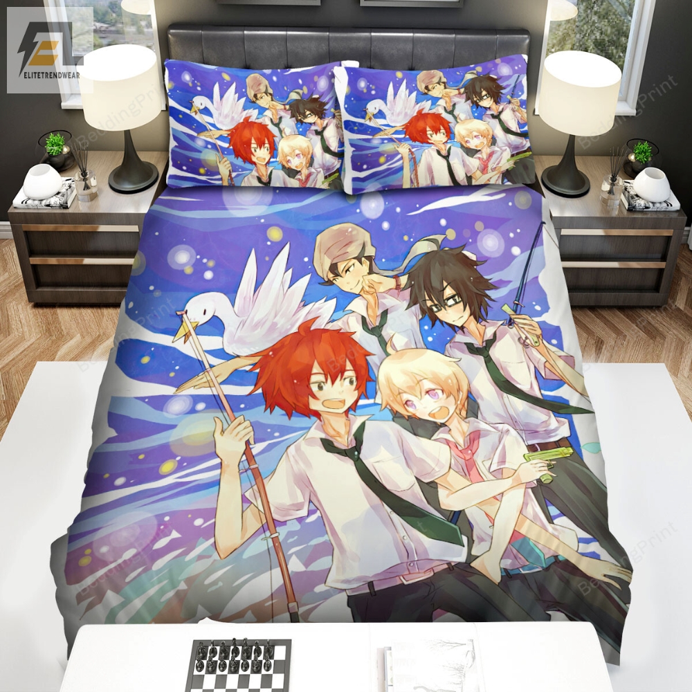 Tsuritama Main Characters In Watercolor Artwork Bed Sheets Spread Duvet Cover Bedding Sets 