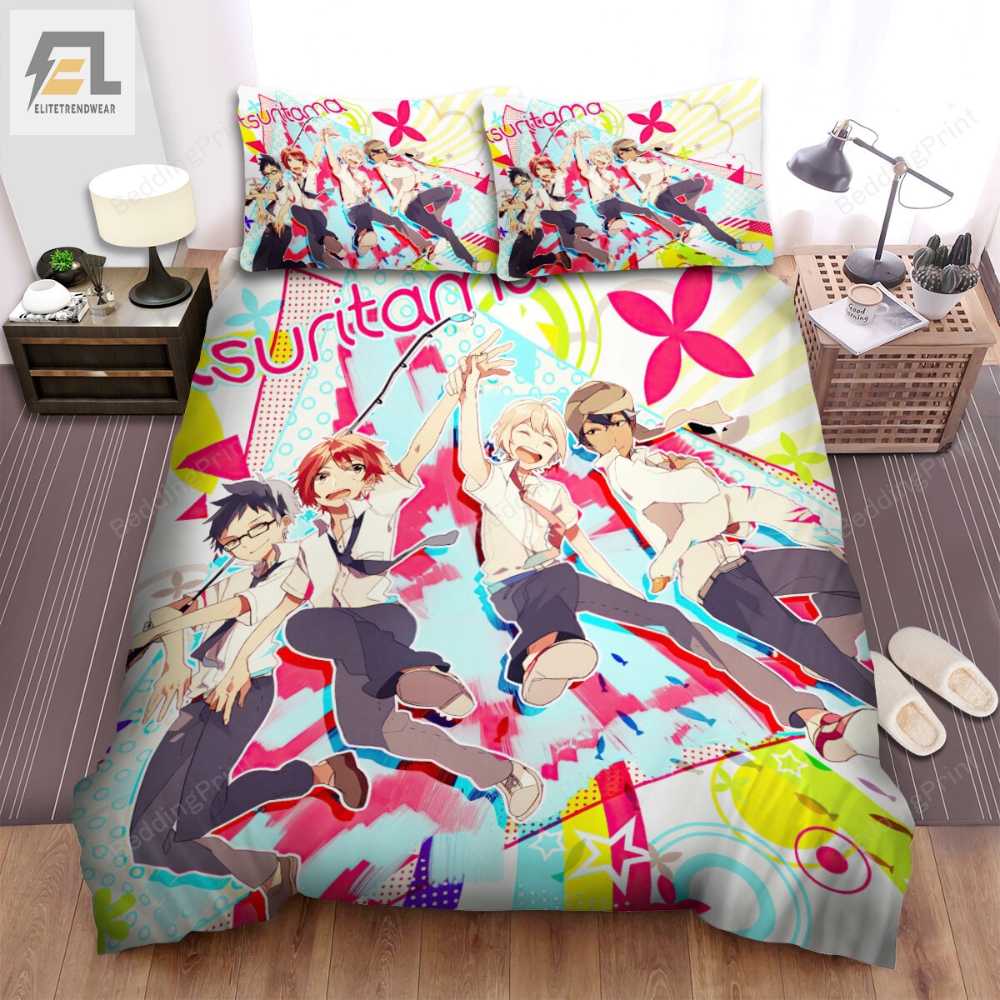 Tsuritama Main Characters In Colorful Poster Bed Sheets Spread Duvet Cover Bedding Sets 