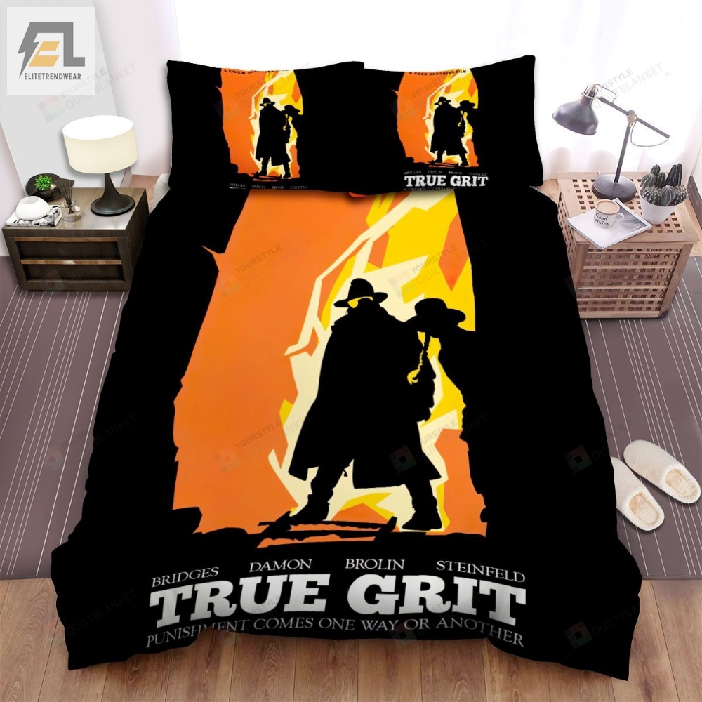True Grit 2010 Shadow With Orange Background Movie Poster Bed Sheets Spread Comforter Duvet Cover Bedding Sets 
