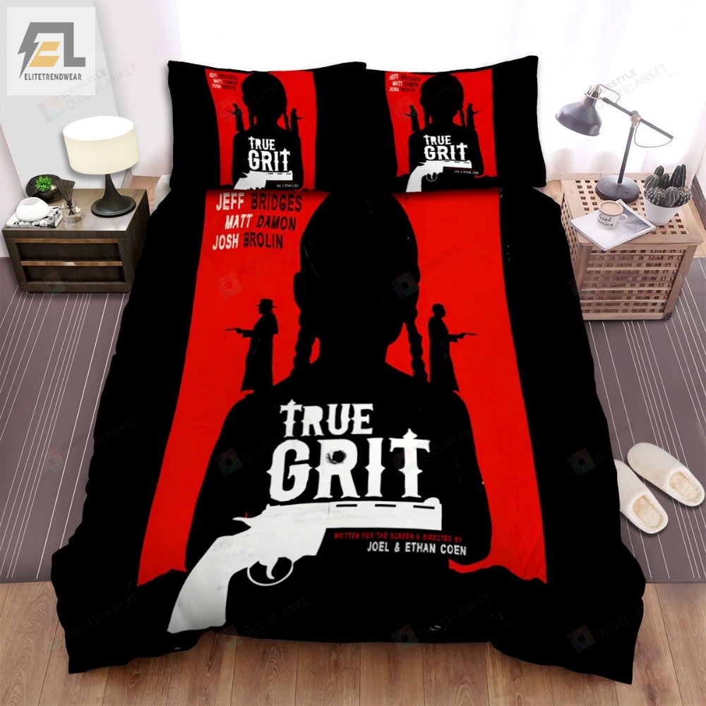True Grit 2010 Red Background Movie Poster Bed Sheets Spread Comforter Duvet Cover Bedding Sets 