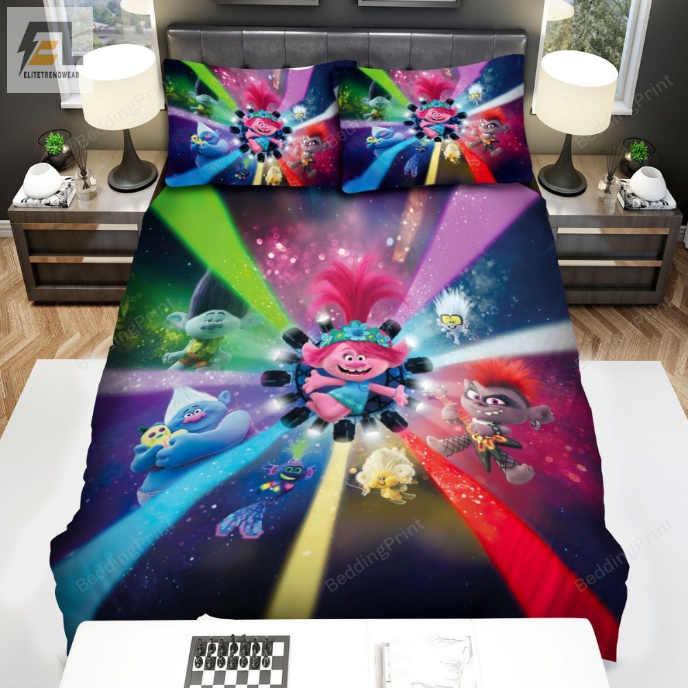 Trolls World Tour Colourful Lights Bed Sheets Duvet Cover Bedding Sets 