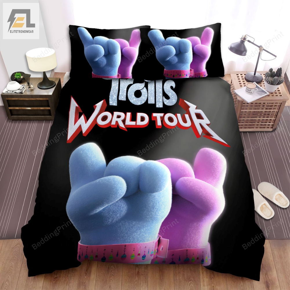 Trolls World Tour 2020 Satin  Chenille Hand Movie Poster Bed Sheets Duvet Cover Bedding Sets 