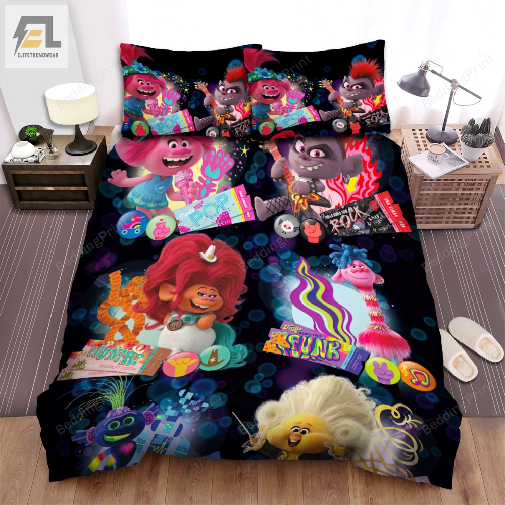 Trolls World Tour 2020 Main Characters Movie Poster Ver 2 Bed Sheets Duvet Cover Bedding Sets 