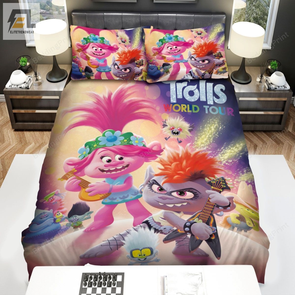 Trolls Poppy And Queen Barb Playing Guitars Bed Sheets Duvet Cover Bedding Sets 
