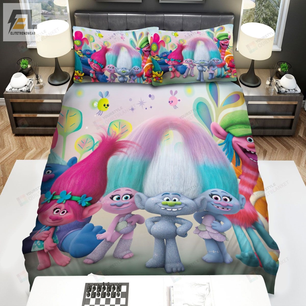 Trolls Characters With Flowers And Plants Bed Sheets Spread Comforter Duvet Cover Bedding Sets 