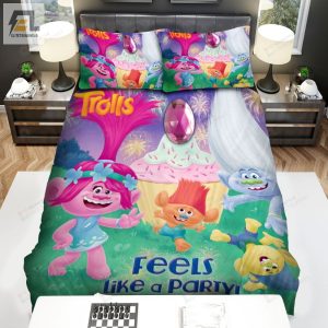 Trolls Characters With A Giant Cupcake Feels Like A Party Bed Sheets Spread Comforter Duvet Cover Bedding Sets elitetrendwear 1 1