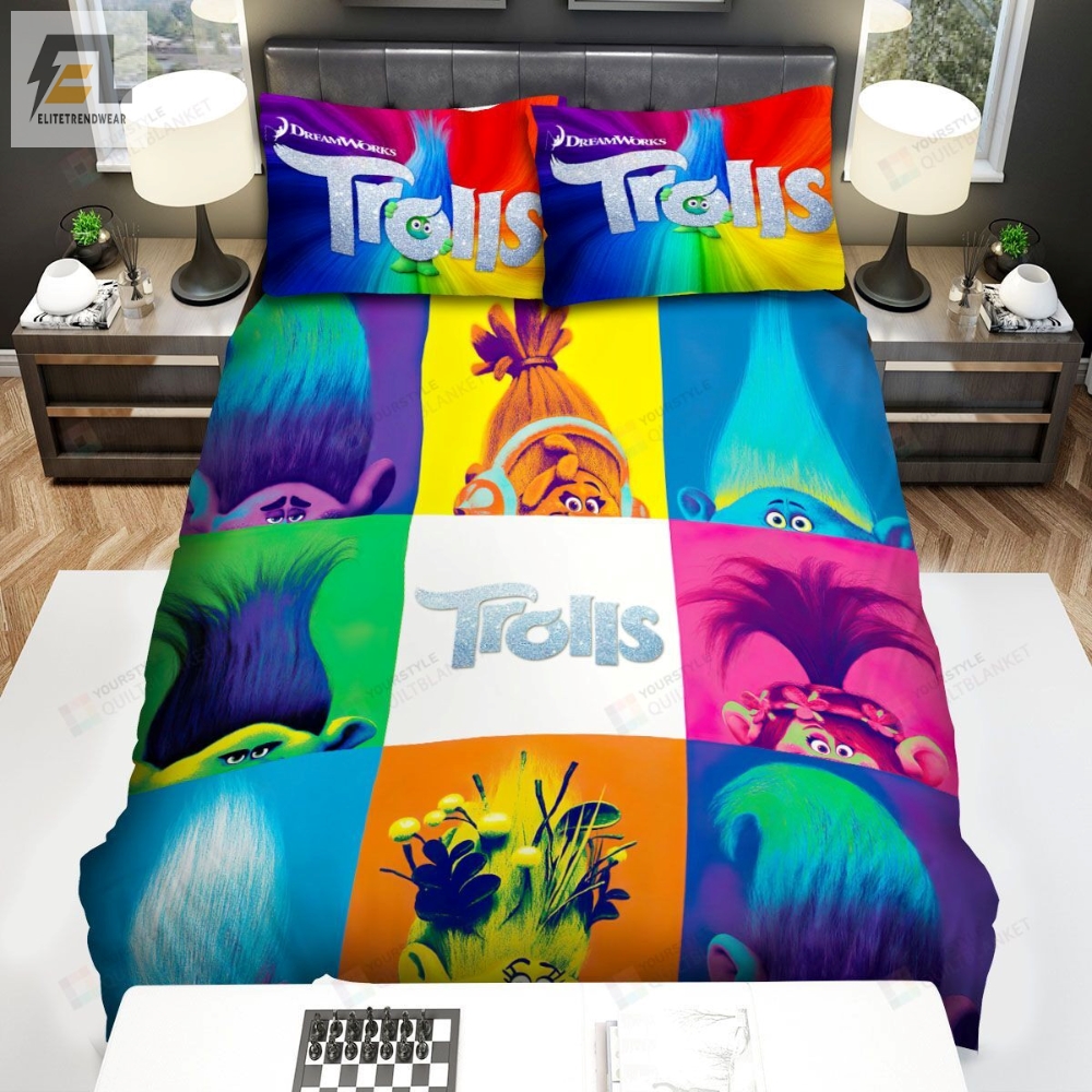 Trolls Characters Colourful Poster Bed Sheets Spread Comforter Duvet Cover Bedding Sets 