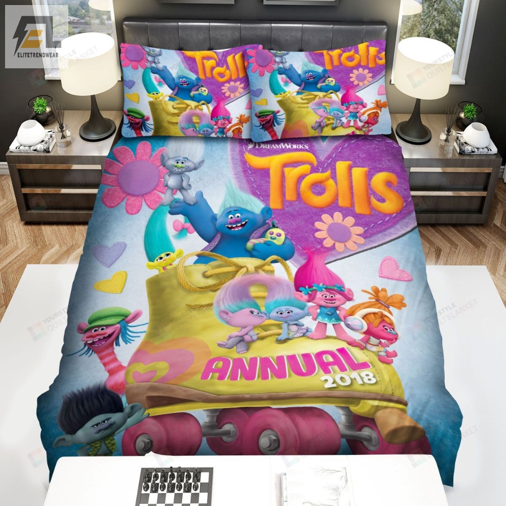Trolls Characters And The Roller Skating Shoes Bed Sheets Spread Comforter Duvet Cover Bedding Sets 