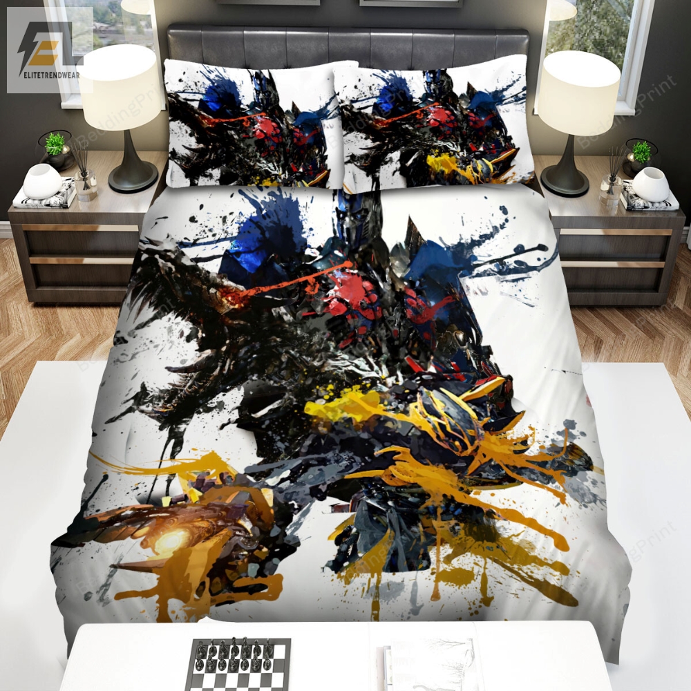 Transformers Age Of Extinction 2014 Blue Red And Yellow Robots Movie Poster Bed Sheets Duvet Cover Bedding Sets 