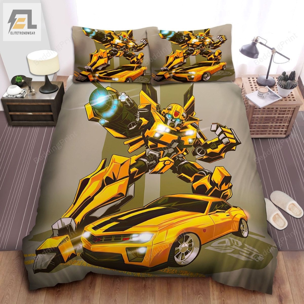 Transformer Bumblebee In Fighting  Car Form Artwork Bed Sheets Duvet Cover Bedding Sets 