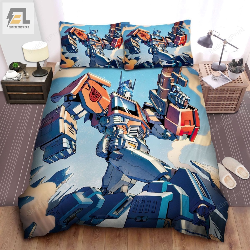Transformer Autobot Optimus Walking On Battlefield Animated Series Bed Sheets Duvet Cover Bedding Sets 