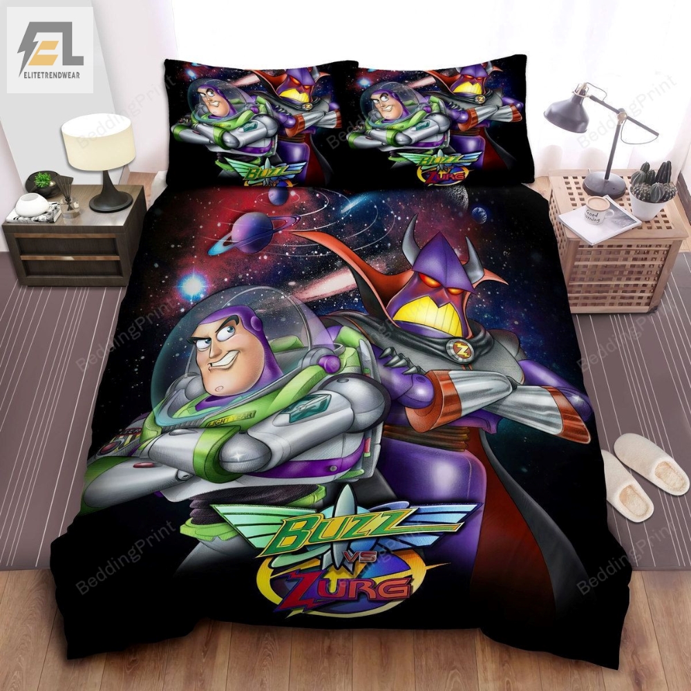 Toy Story Buzz Lightyear Vs Zurg On Galaxy Background Bed Sheets Duvet Cover Bedding Sets 