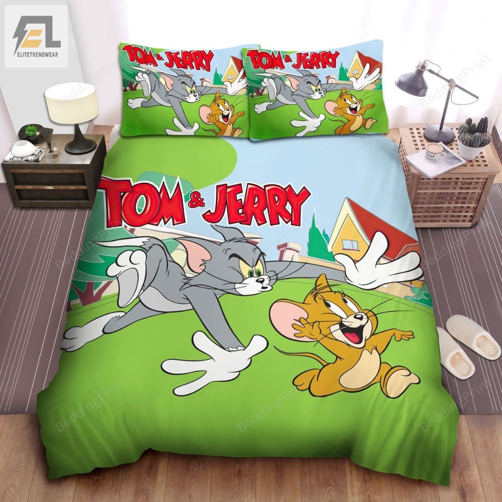 Tom And Jerry Chasing In The Yard Bed Sheets Duvet Cover Bedding Sets 