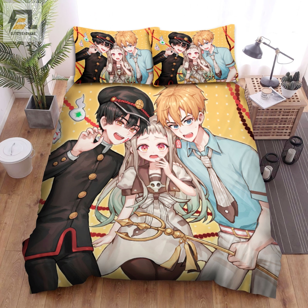 Toiletbound Hanakokun Three Main Characters Picture Bed Sheets Spread Duvet Cover Bedding Sets 