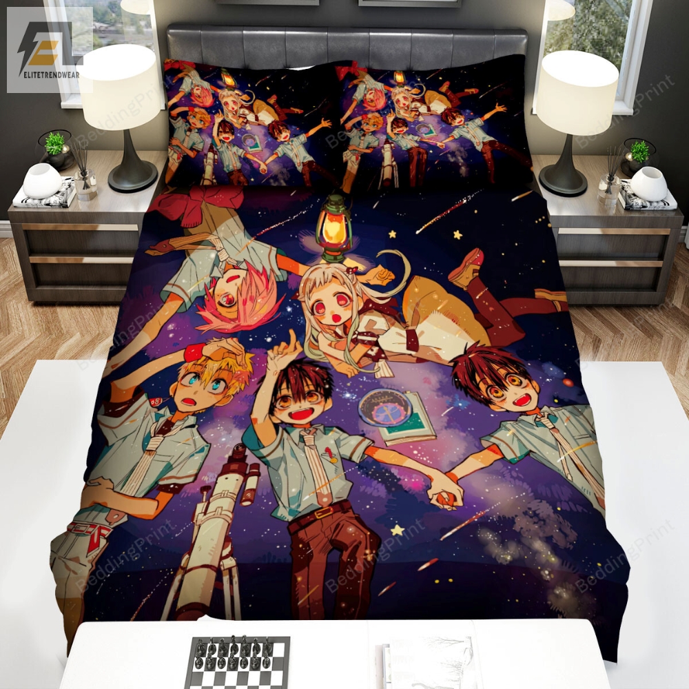 Toiletbound Hanakokun Main Characters In Galaxy Sky Night Artwork Bed Sheets Spread Duvet Cover Bedding Sets 
