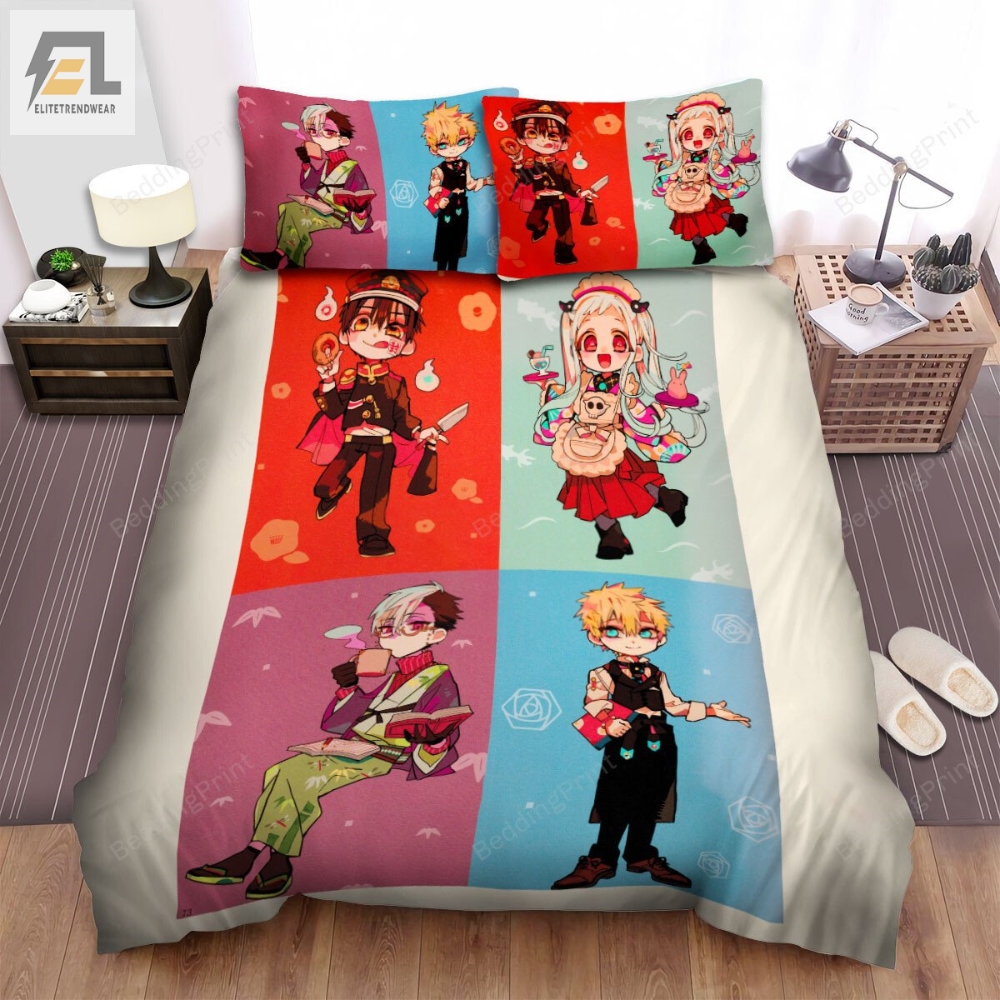 Toiletbound Hanakokun Four Main Characters In Maid Costumes Bed Sheets Spread Duvet Cover Bedding Sets 