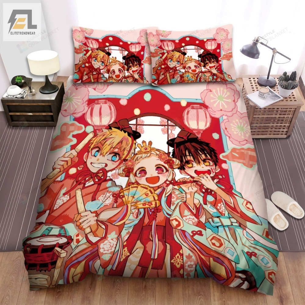 Toilet Bound Hanakokun Characters With Sakura Flowers Bed Sheets Spread Comforter Duvet Cover Bedding Sets 