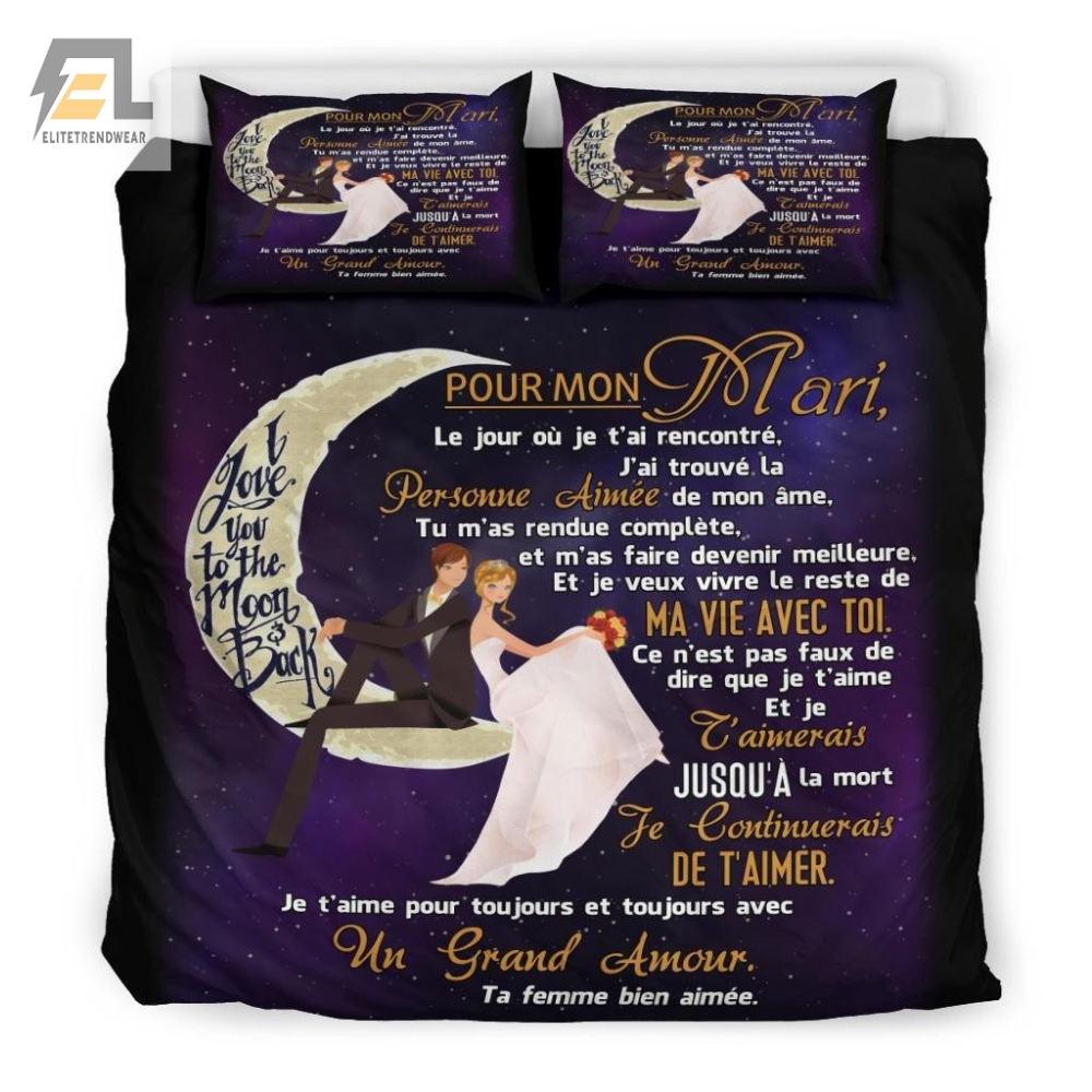 To My Husband From Wife I Love You To The Moon And Back Cotton Bed Sheets Spread Comforter Duvet Cover Bedding Sets 