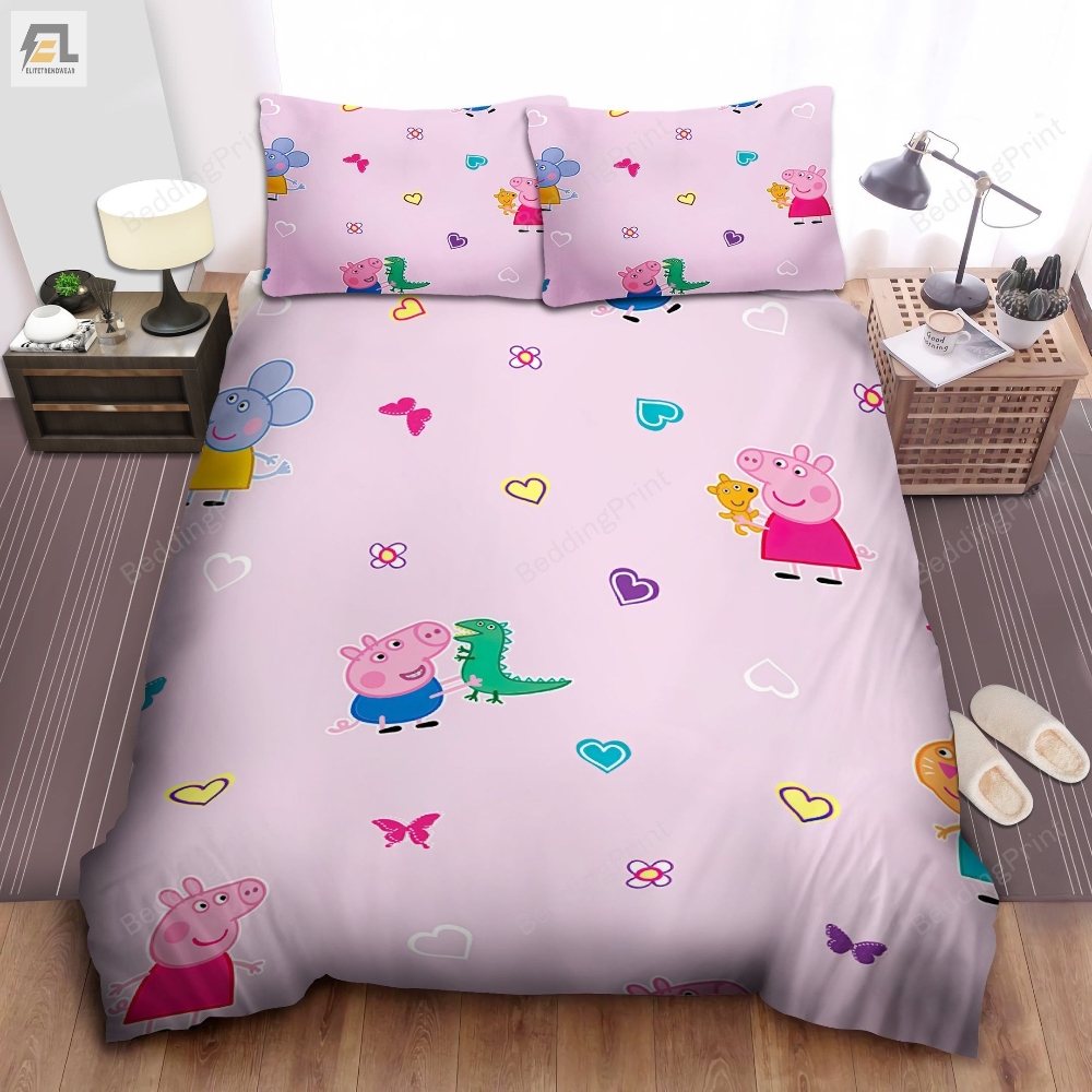 Tiny Peppa Pig Characters Pattern Bed Sheets Duvet Cover Bedding Sets 