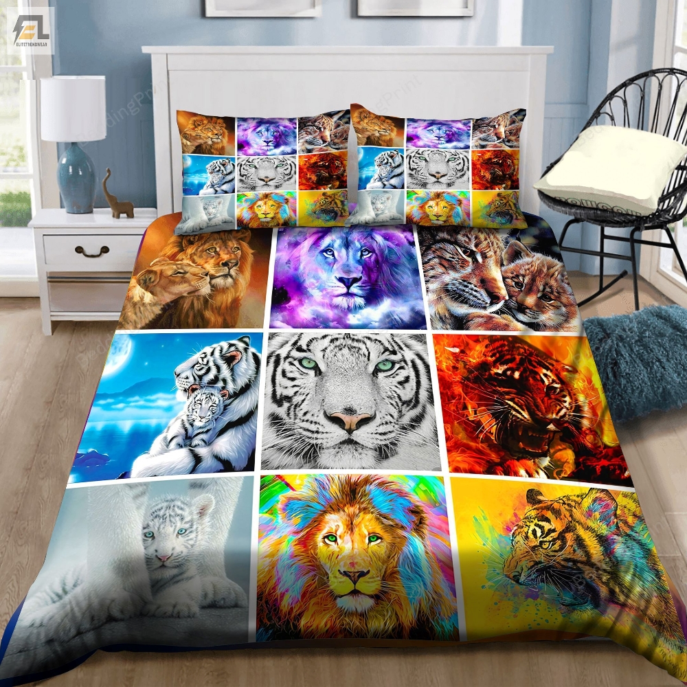 Tiger And Lion Bedding Set Bed Sheets Duvet Cover Bedding Sets 