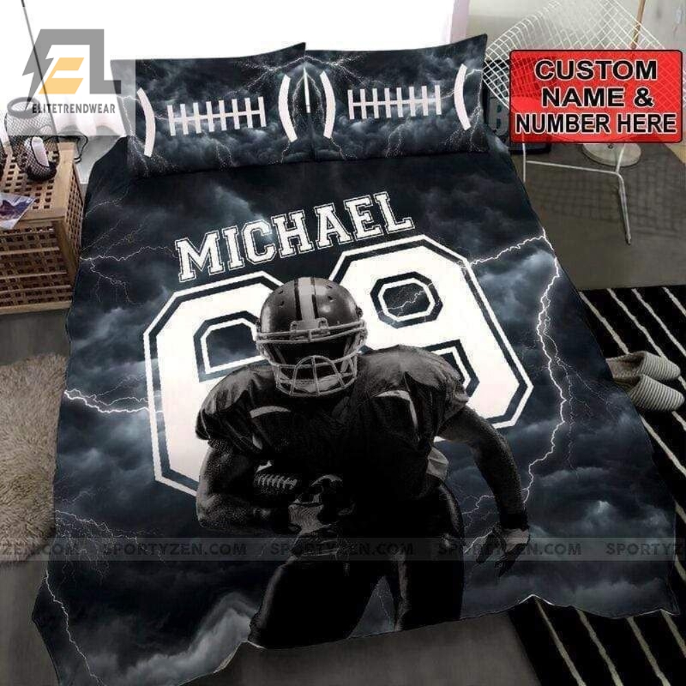 Thunder Football Player Personalized Custom Name Duvet Cover Bedding Set 