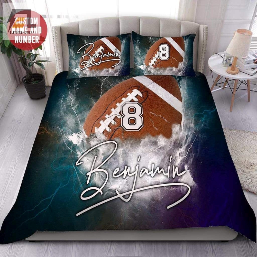 Thunder Football Personalized Custom Name Duvet Cover Bedding Set 