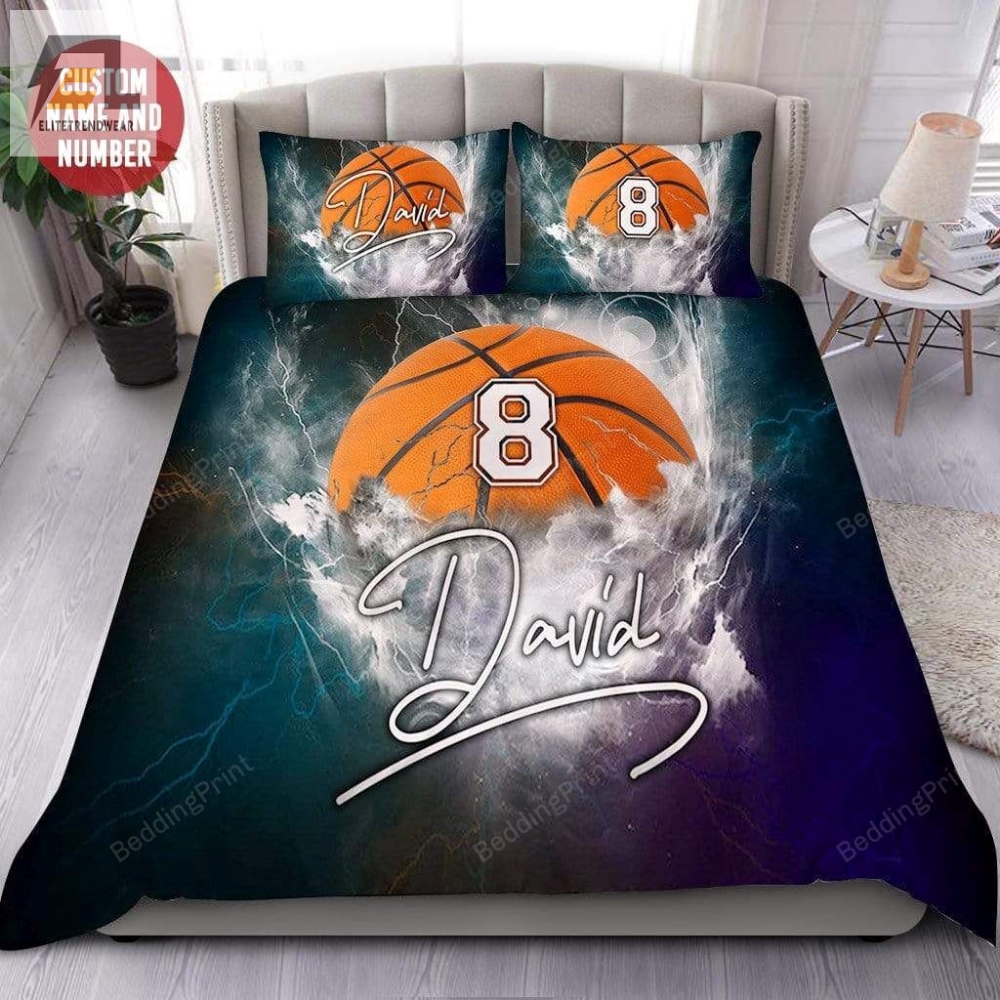 Thunder Basketball Personalized Custom Name Duvet Cover Bedding Set 