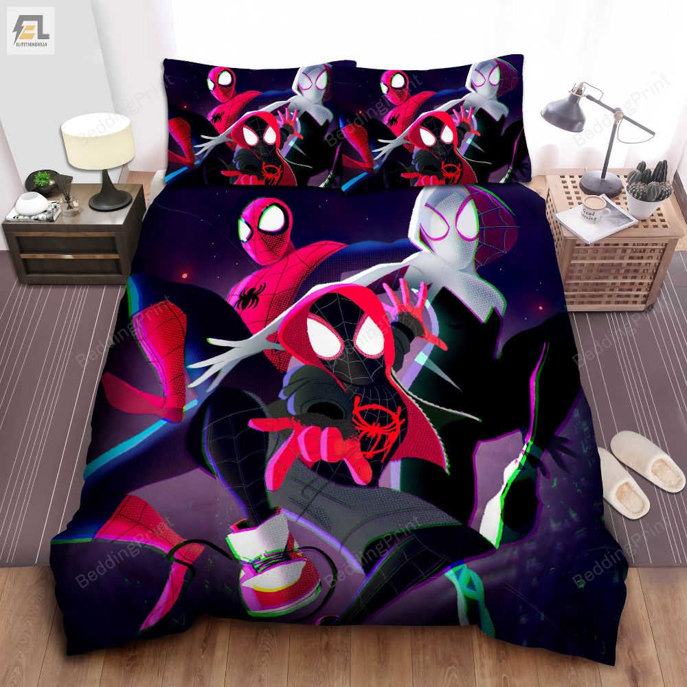 Three Spidermans From Into The Spider Verse Bed Sheets Spread Duvet Cover Bedding Sets 