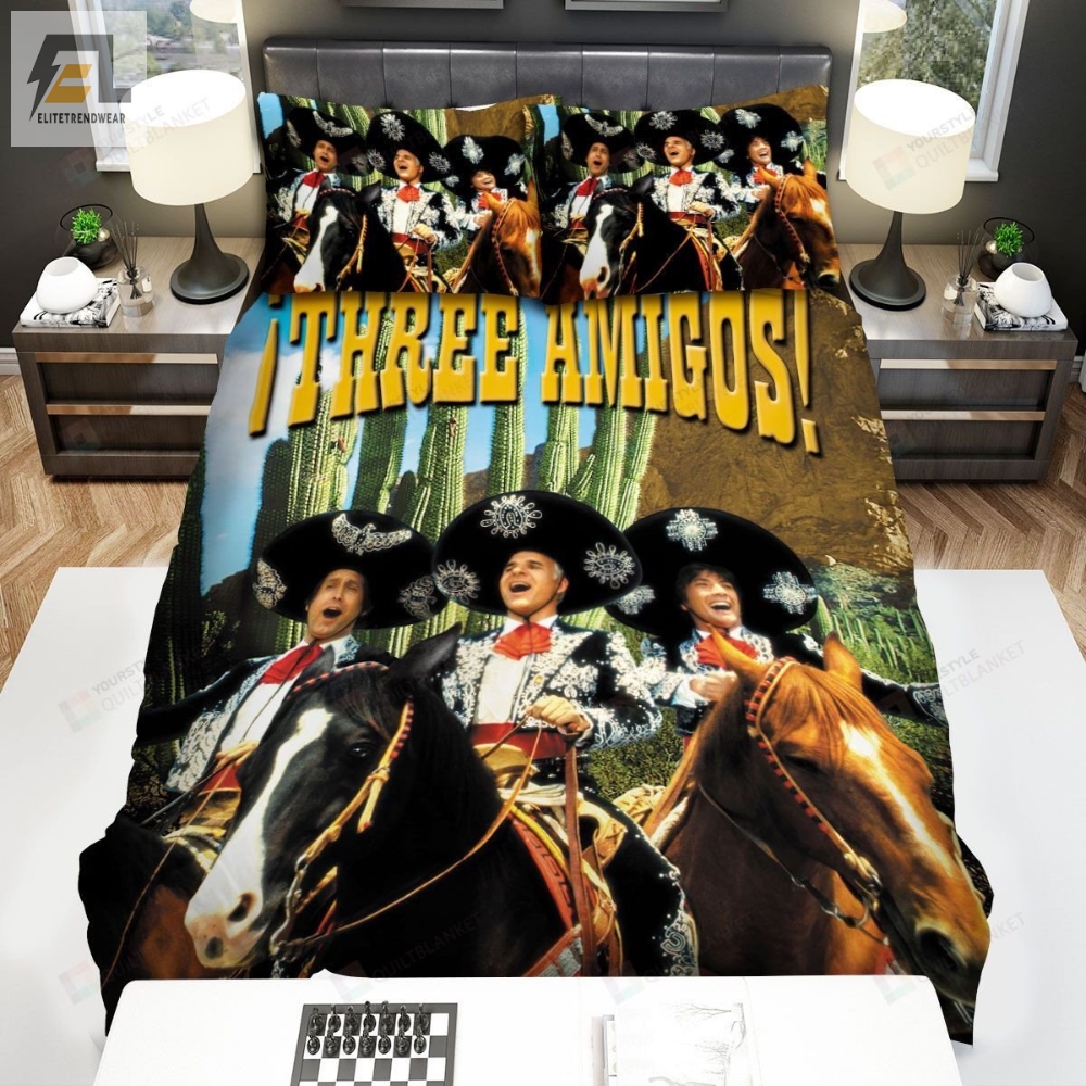 Three Amigos 1986 Three Mens Are Singing On Horseback With Movie Poster Ver 2 Bed Sheets Spread Comforter Duvet Cover Bedding Sets 