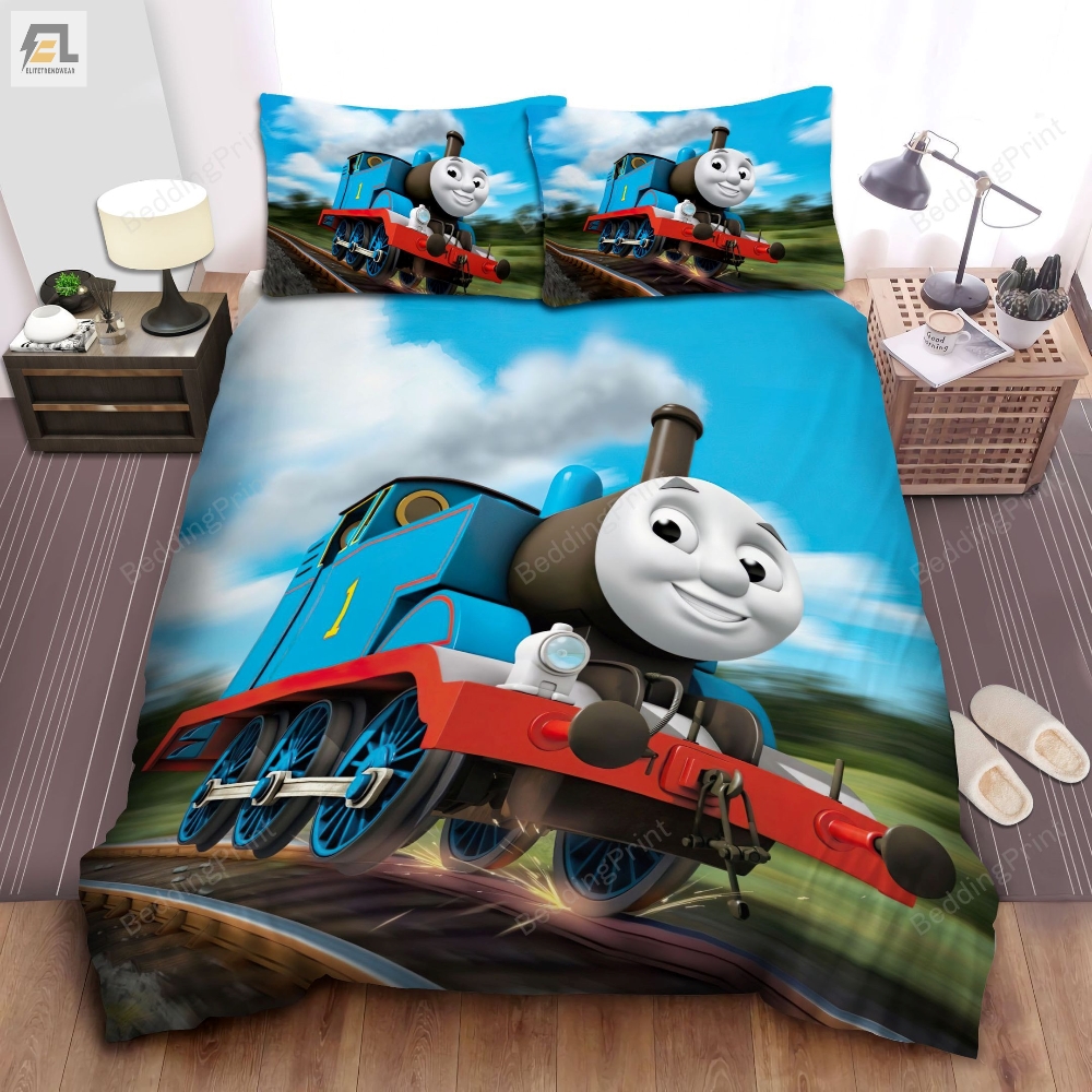 Thomas Train Running Fast On Railway Bed Sheets Duvet Cover Bedding Sets 