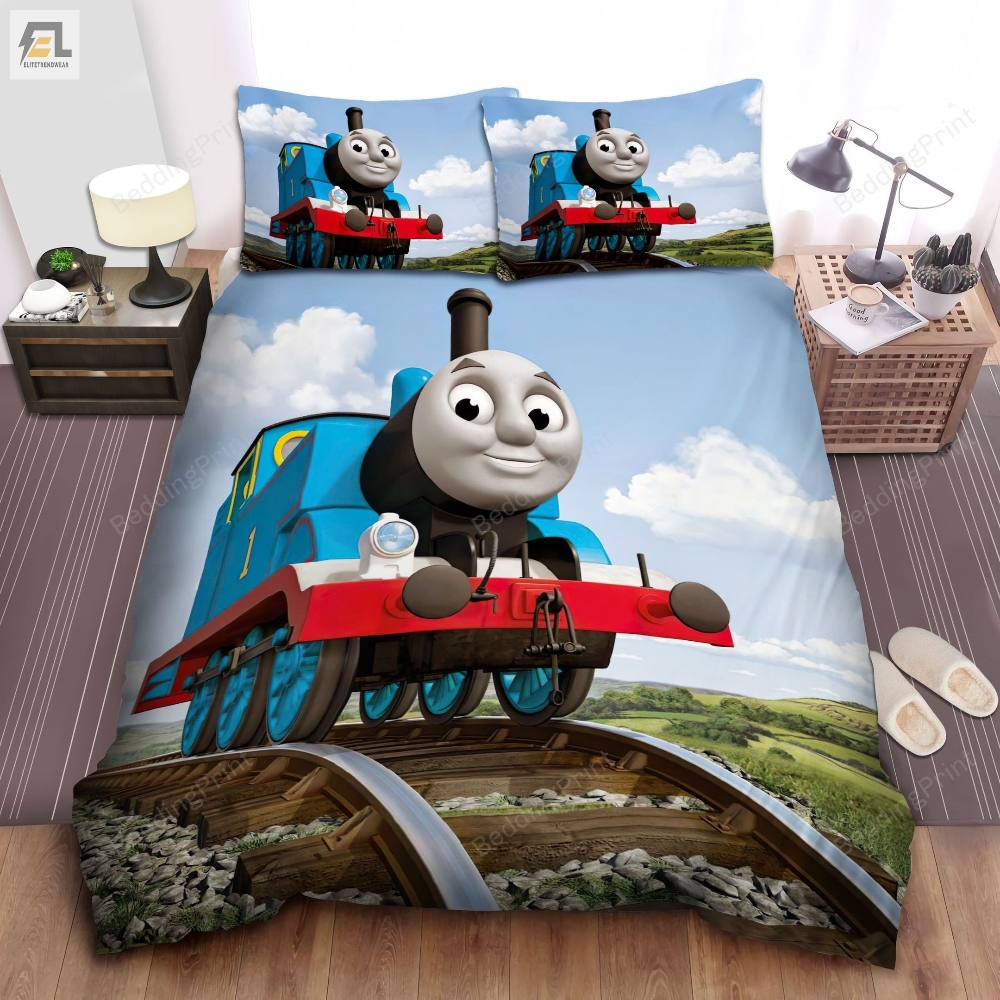 Thomas Train On Railway And Blue Sky Background Bed Sheets Duvet Cover Bedding Sets 