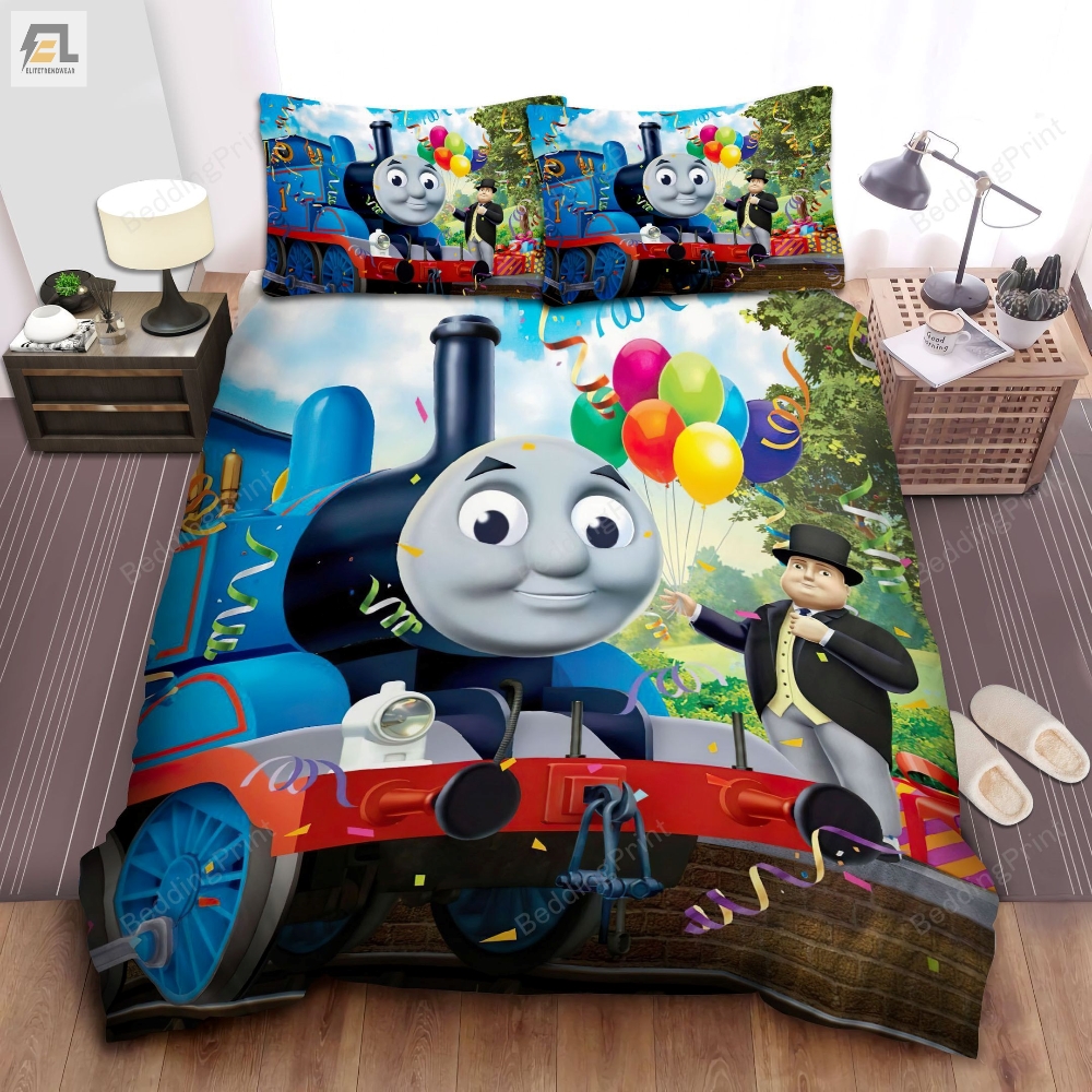 Thomas Train Man Holding Balloons Bed Sheets Duvet Cover Bedding Sets 