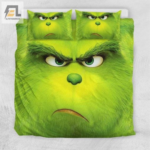 Thinking Green Grinch Face Bedding Set Duvet Cover Pillow Cases elitetrendwear 1