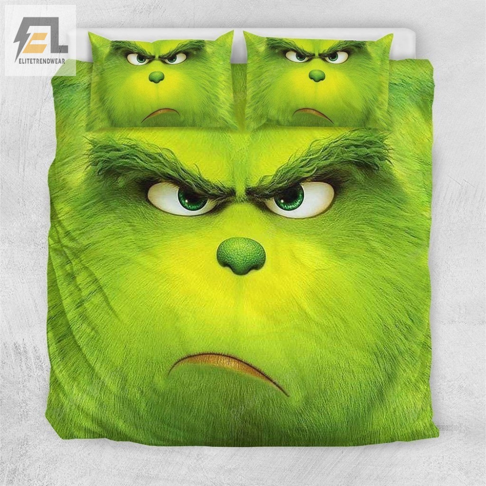 Thinking Green Grinch Face Bedding Set Duvet Cover  Pillow Cases 