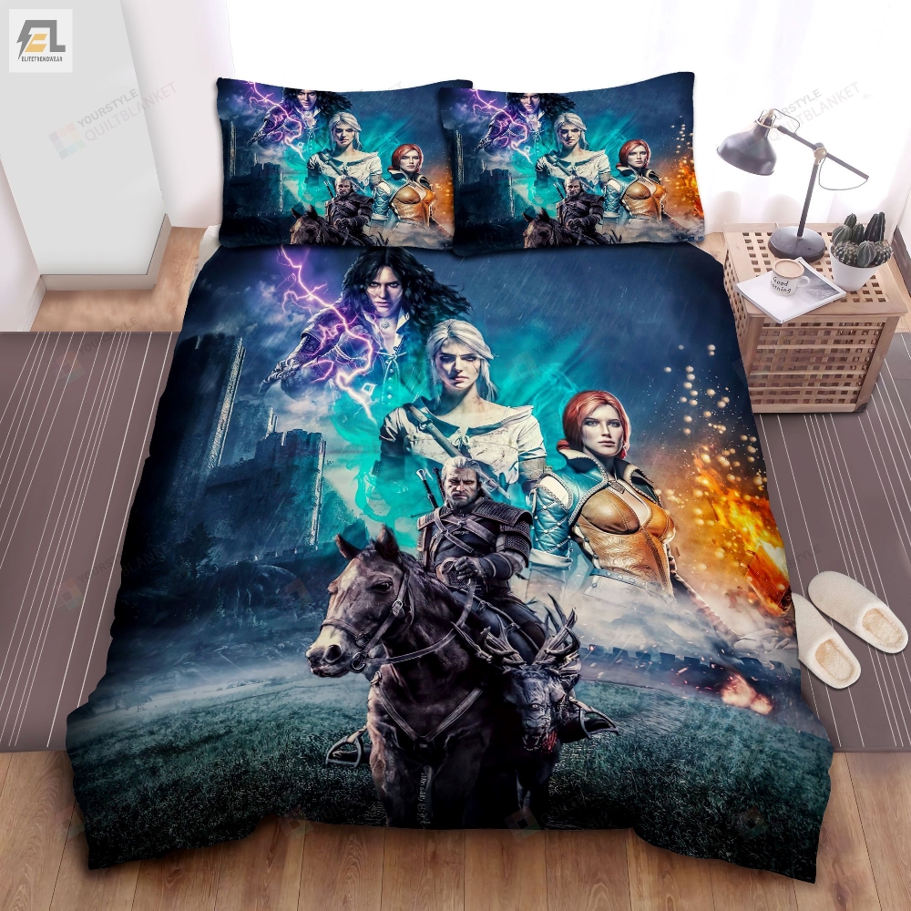 The Witcher 3 Wild Hunt 4 Main Characters In Digital Artwork Bed Sheets Spread Comforter Duvet Cover Bedding Sets 