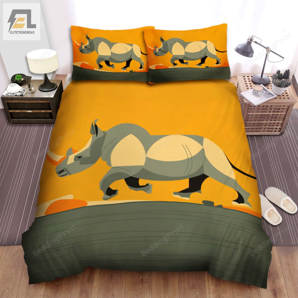 The Wildlife Â The Rhinoceros Walking In The Cartoon Bed Sheets Spread Duvet Cover Bedding Sets 