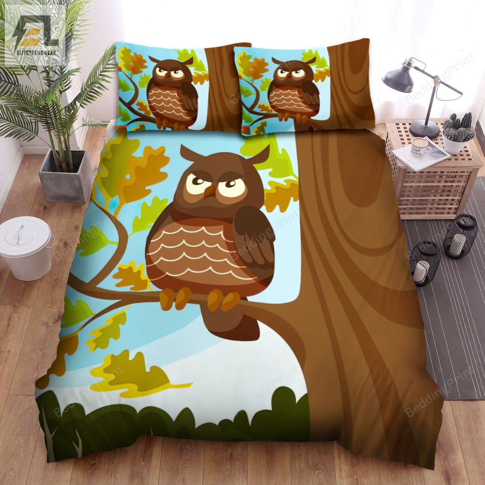 The Wildlife Â The Brown Owl On A Tree Cartoon Bed Sheets Spread Duvet Cover Bedding Sets 