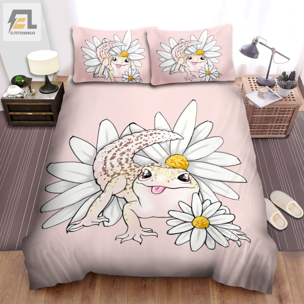 The Wild Animal Â The Leopard Gecko And The Daisy Flowers Bed Sheets Spread Duvet Cover Bedding Sets 