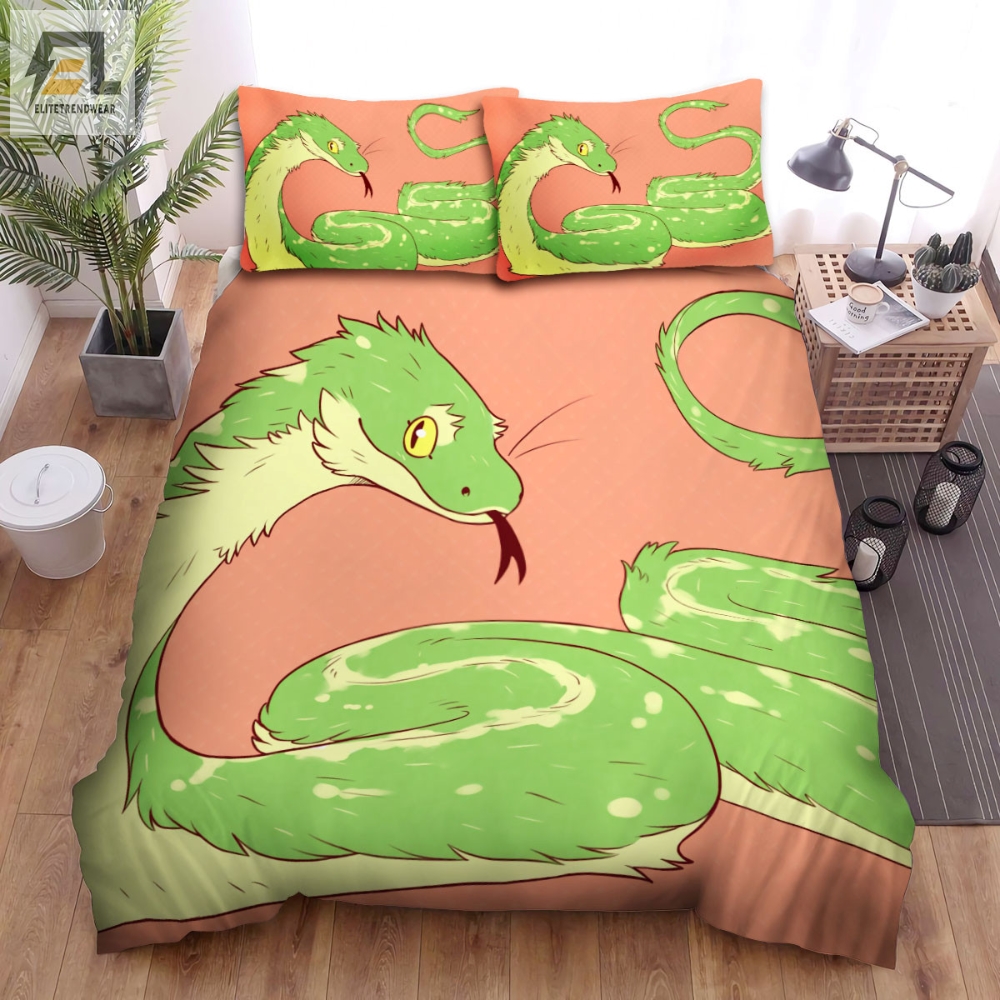 The Wild Animal Â The Green Fur Snake Cartoon Bed Sheets Spread Duvet Cover Bedding Sets 