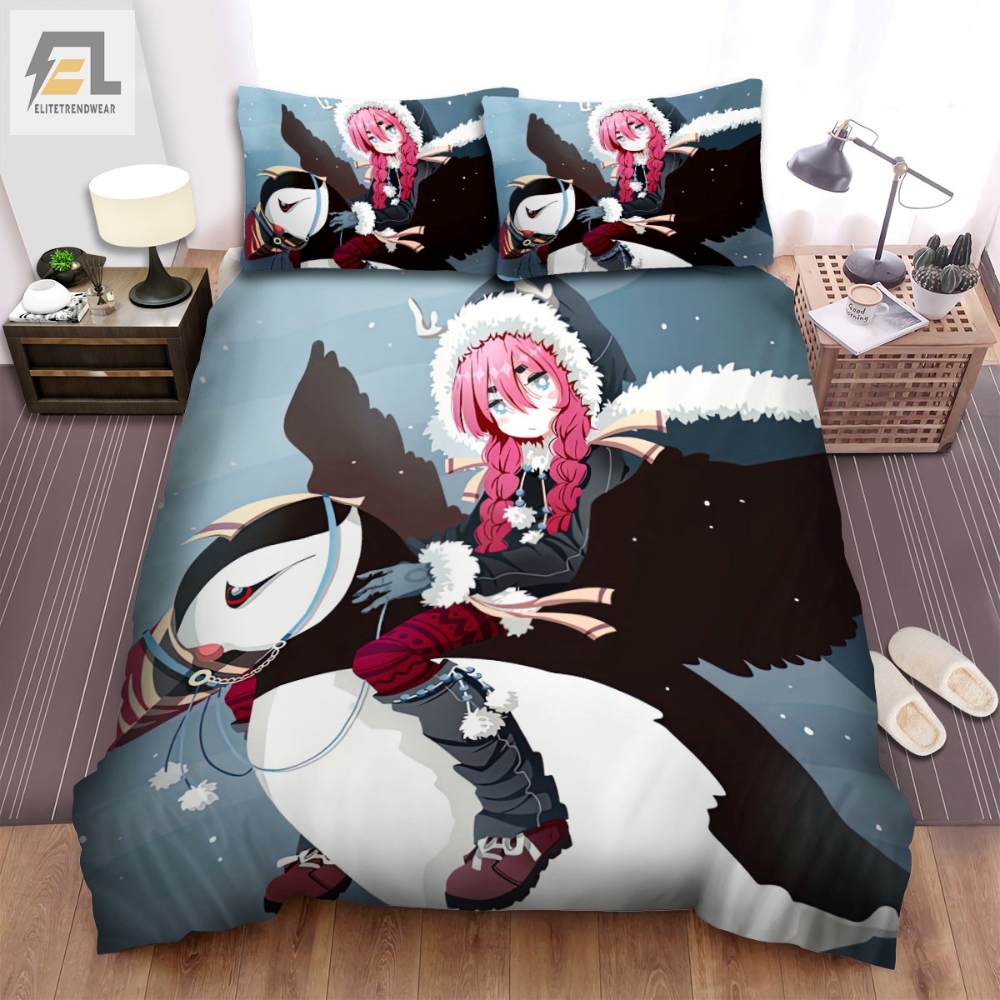 The Wild Animal Â The Anime Girl Riding A Puffin Bed Sheets Spread Duvet Cover Bedding Sets 