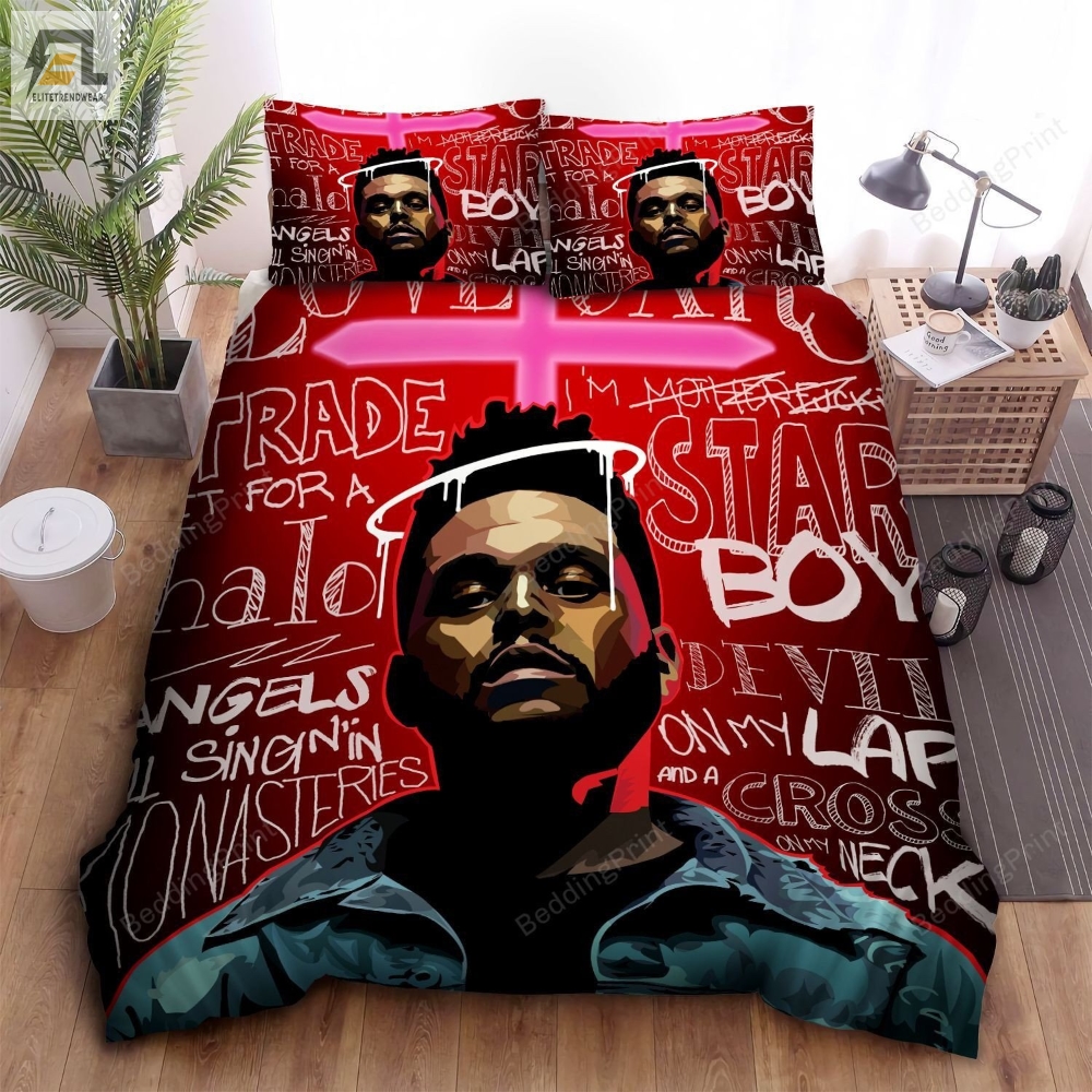 The Weeknd Illustration And Starboy Album Song Lyrics Bed Sheets Spread Duvet Cover Bedding Sets 