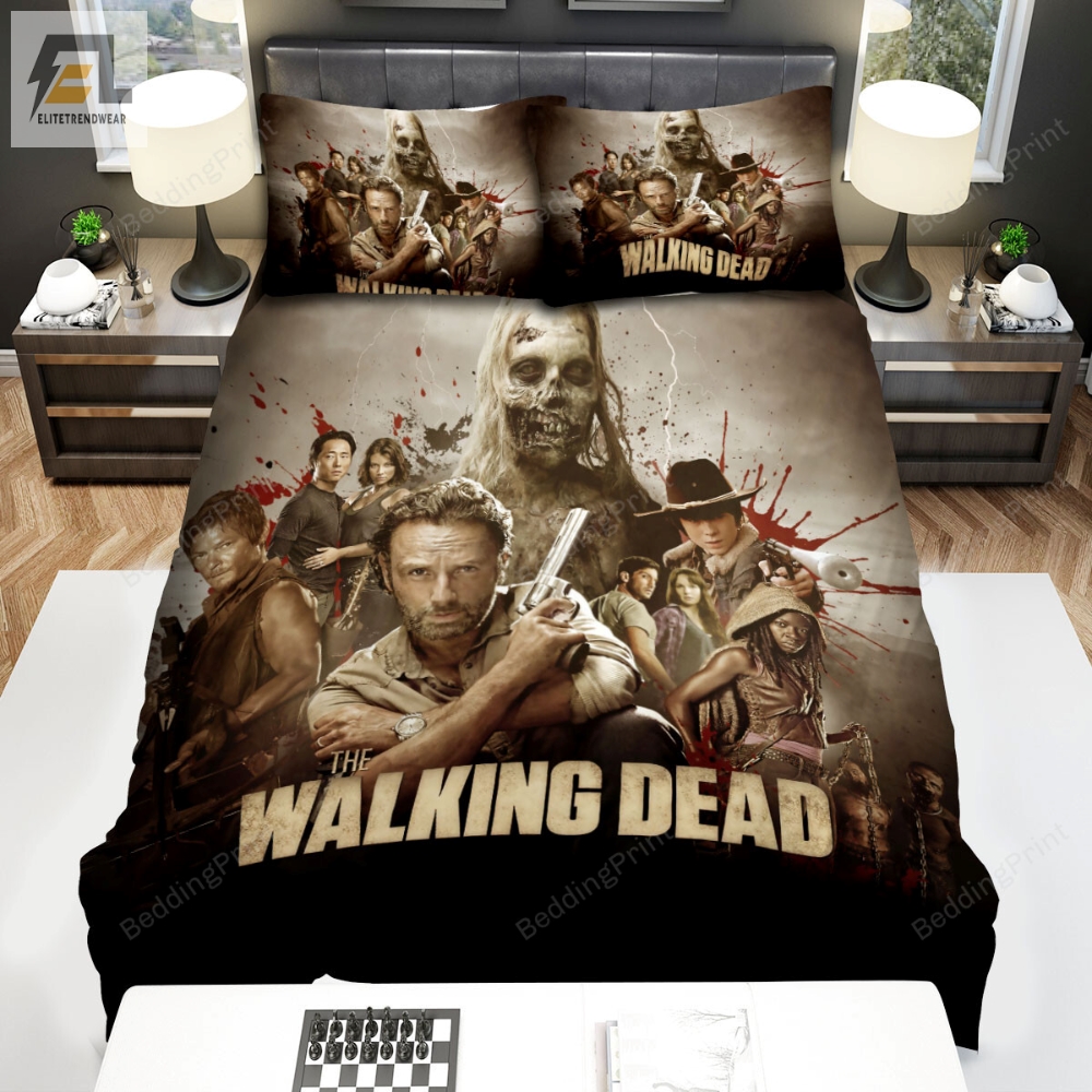 The Walking Dead The Men With Gun And The Dead And Many People In The Movie Poster Bed Sheets Duvet Cover Bedding Sets 