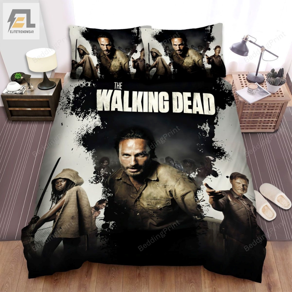 The Walking Dead Portrait Of The Main Actors With Weapon Movie Poster Bed Sheets Duvet Cover Bedding Sets 