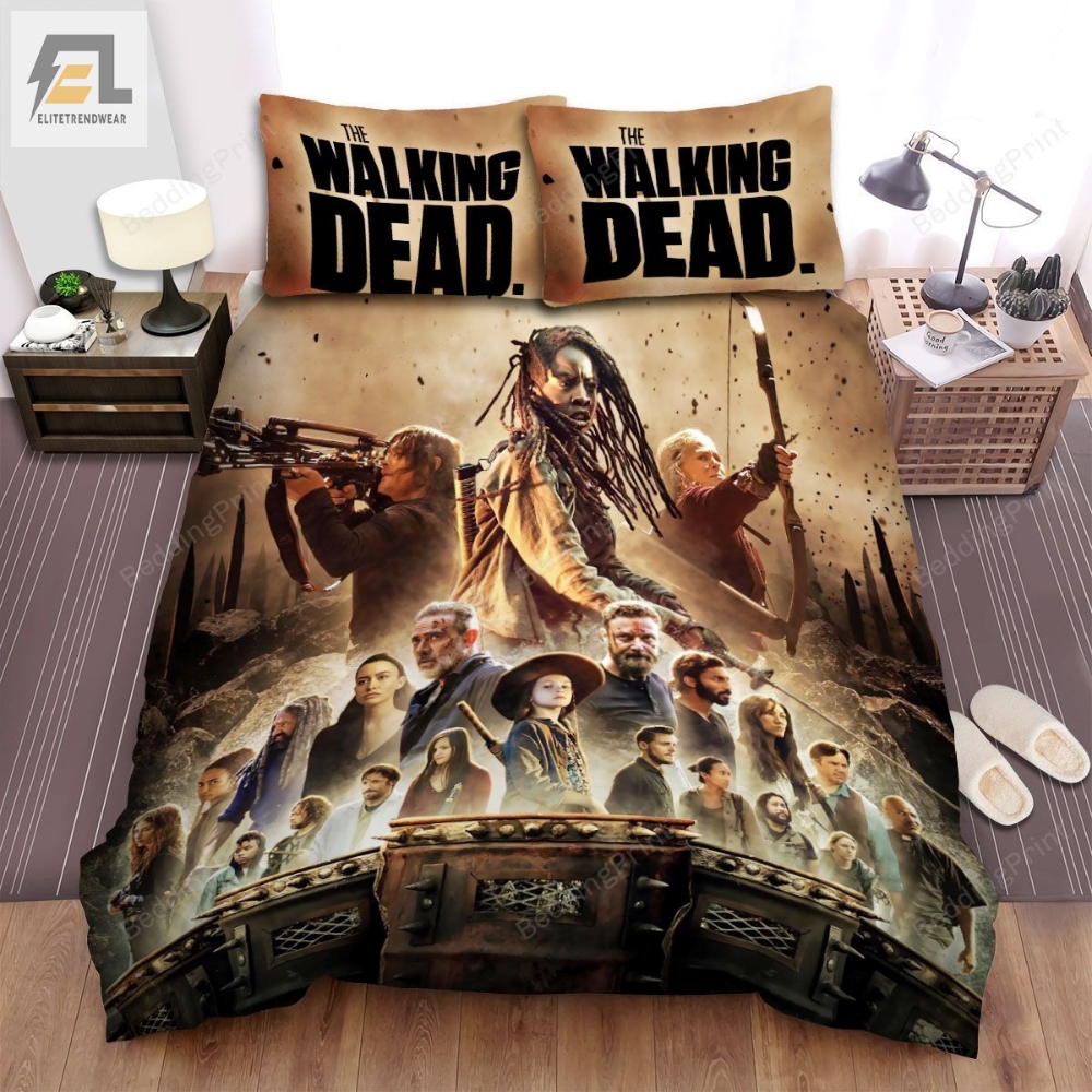 The Walking Dead Poeple With Weapon And The Dead Background Movie Poster Bed Sheets Duvet Cover Bedding Sets 