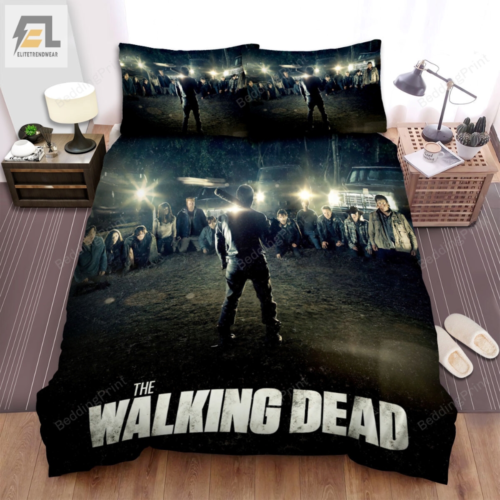 The Walking Dead Many People Are Kneeling In Front Of The Man Holding The Cane Movie Poster Bed Sheets Duvet Cover Bedding Sets 