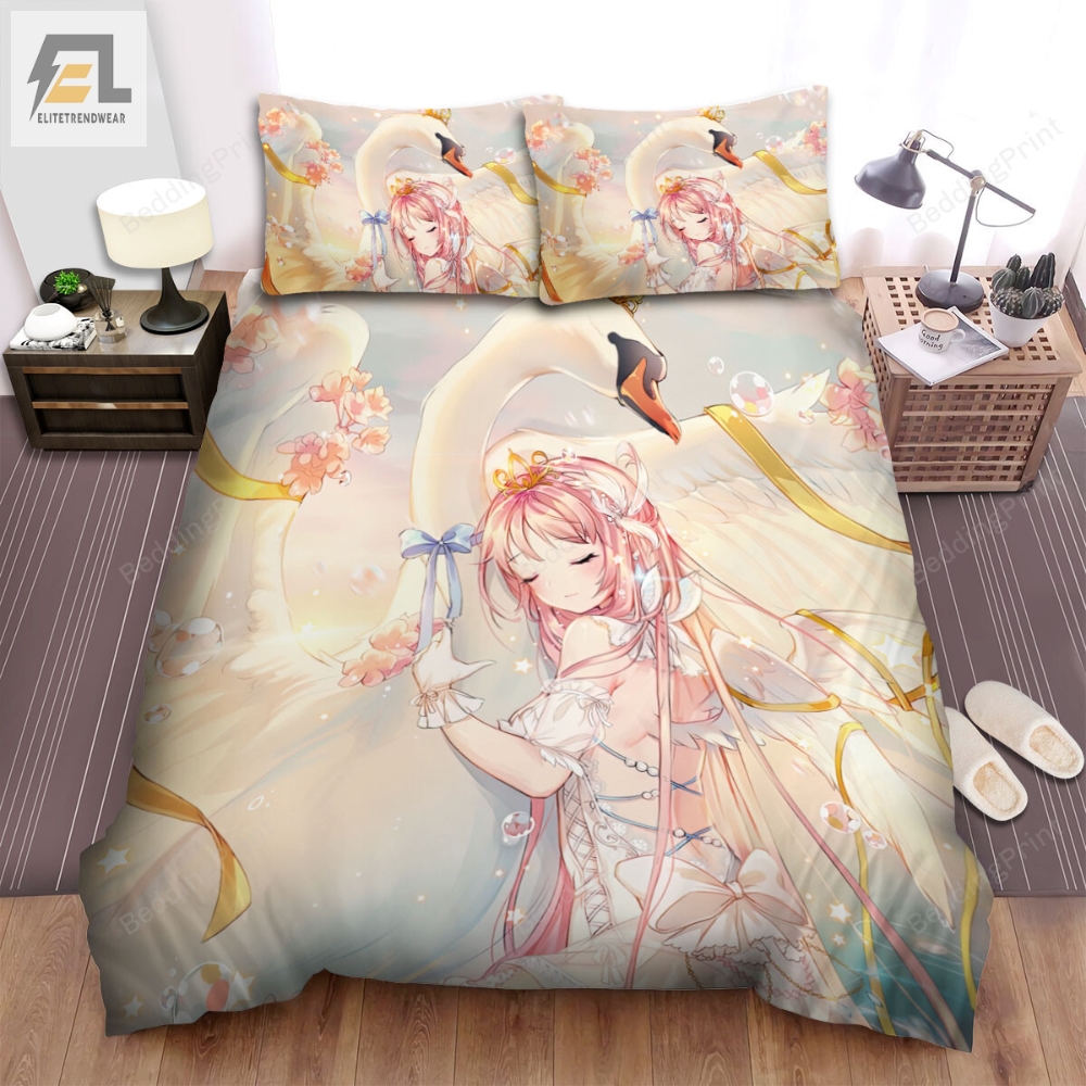 The Swan King And His Girl Anime Art Bed Sheets Spread Duvet Cover Bedding Sets 