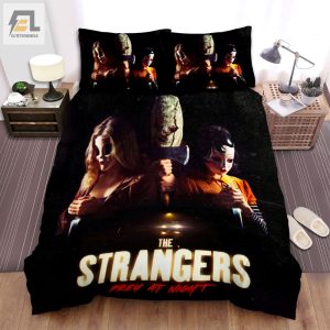 The Strangers Prey At Night Three Main Actors With Knife Movie Poster Bed Sheets Spread Comforter Duvet Cover Bedding Sets elitetrendwear 1 1