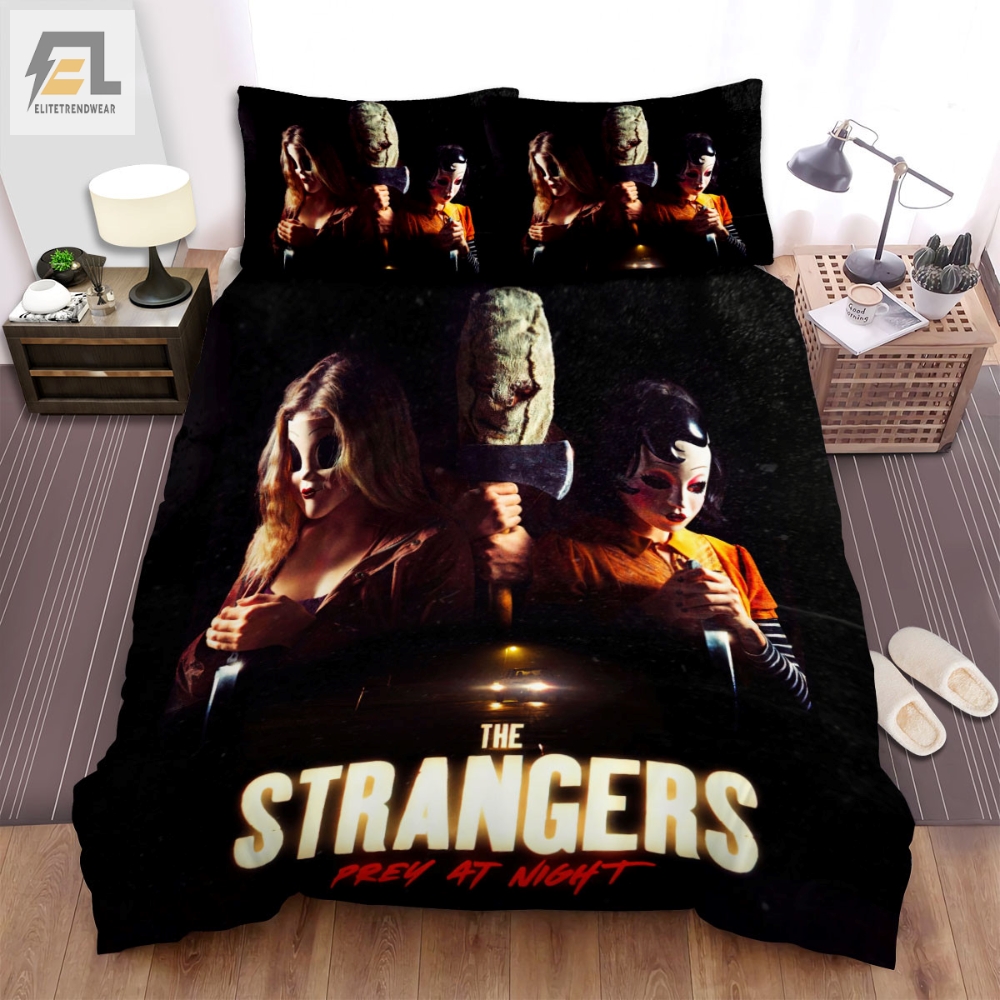 The Strangers Prey At Night Three Main Actors With Knife Movie Poster Bed Sheets Spread Comforter Duvet Cover Bedding Sets 